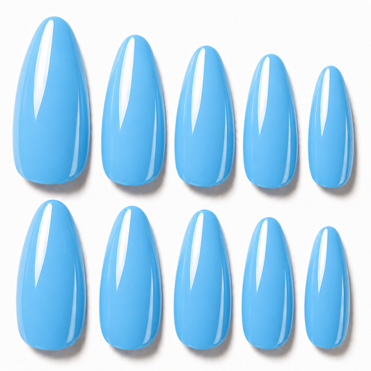 Sky Blue glossy almond press-on nail set
