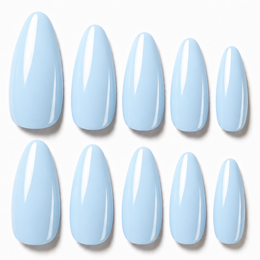 Baby Blue glossy almond press-on nail set