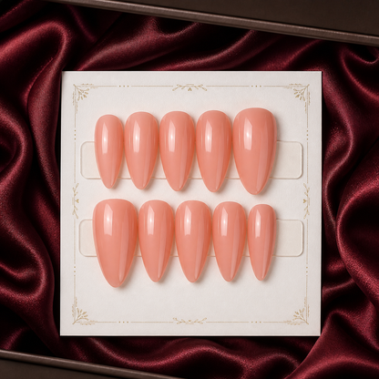 Coral Veil peach coral nude almond press-on nails by Yuna Nails
