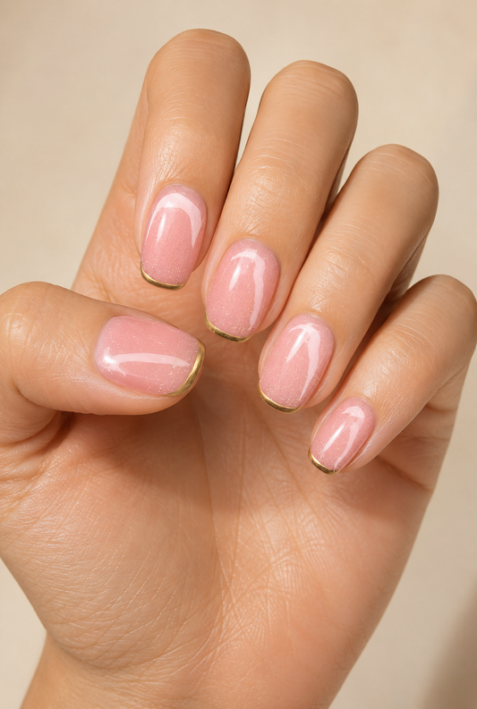 Rosé & Gold Press-On Nails | Blush Shimmer French Tip