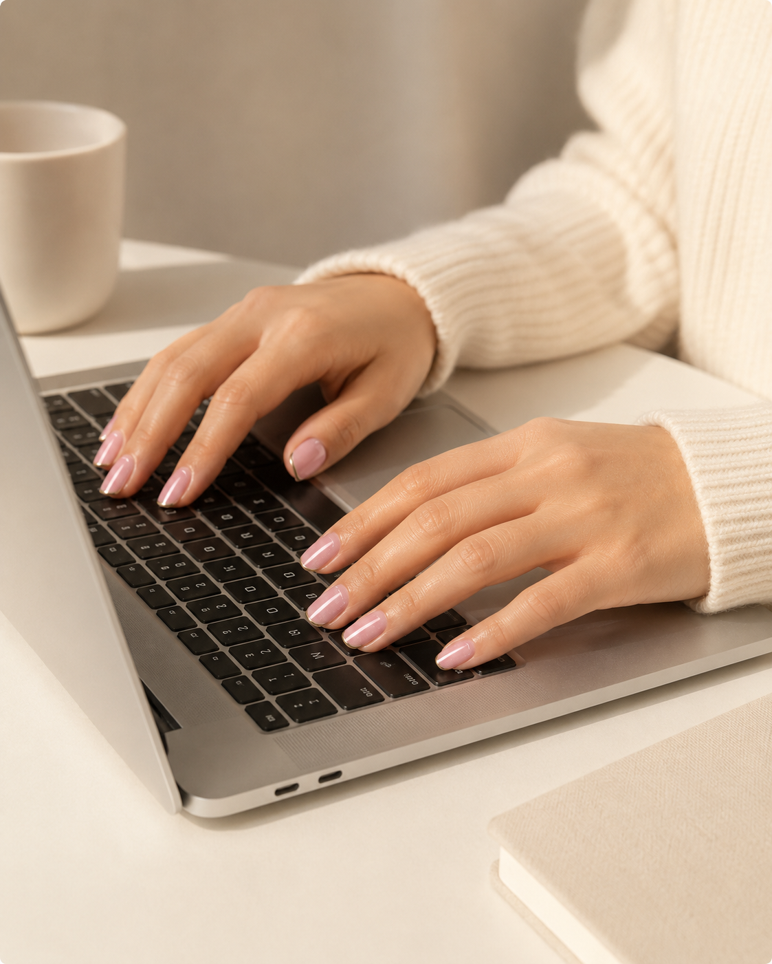 Rosé & Gold Press-On Nails | Blush Shimmer French Tip