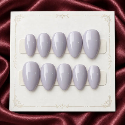 Lavender Cloud glossy soft-lilac almond press-on nails