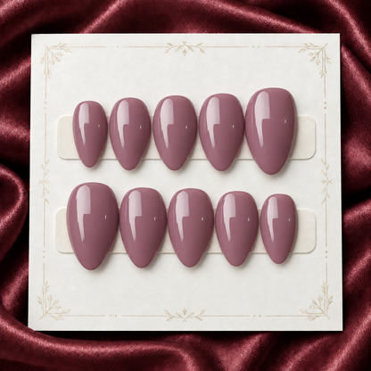 Mauve Reverie glossy muted-mauve almond press-on nails