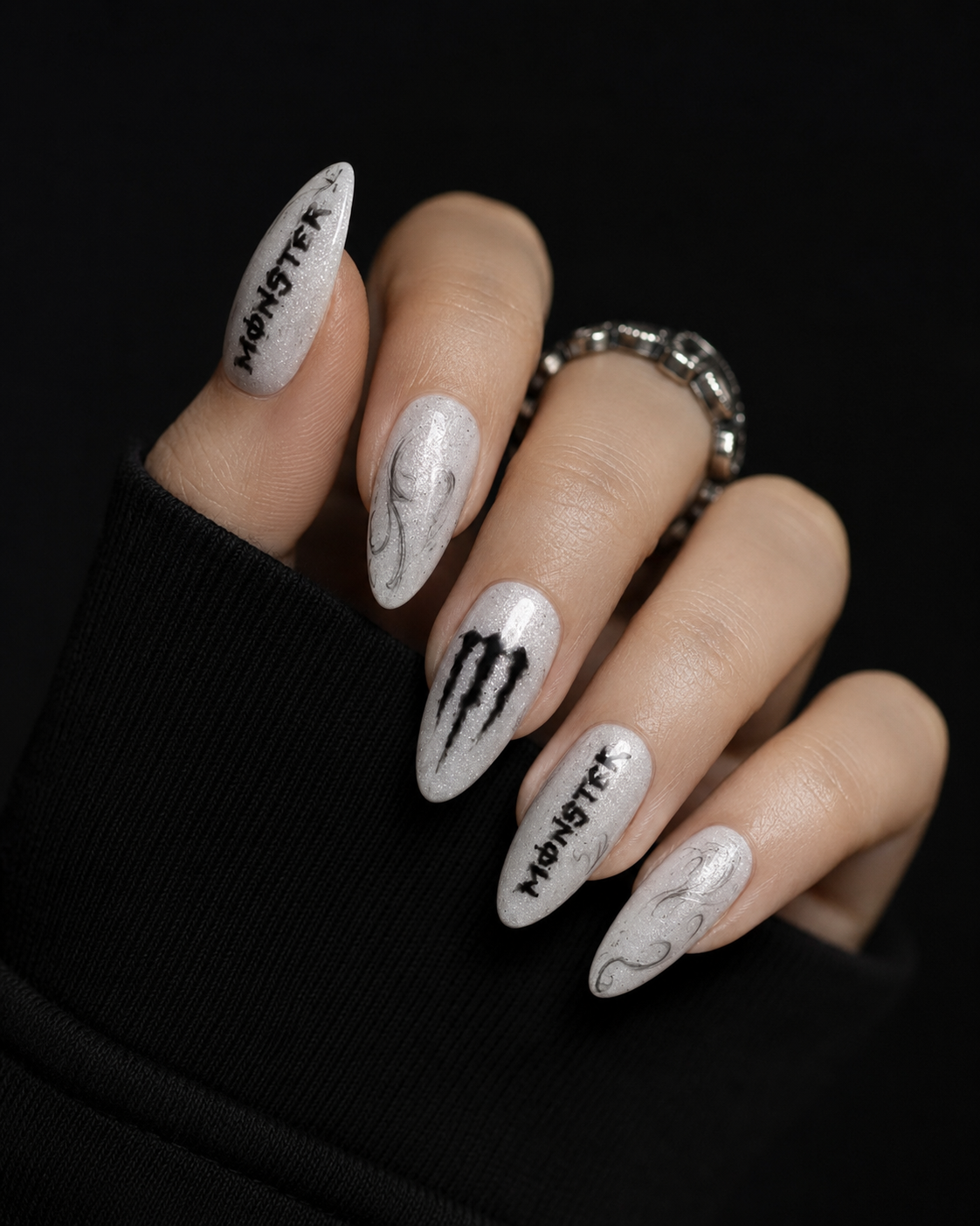 Monster Energy Inspired Press-On Nails | Glitter Almond Nails – Limited Edition