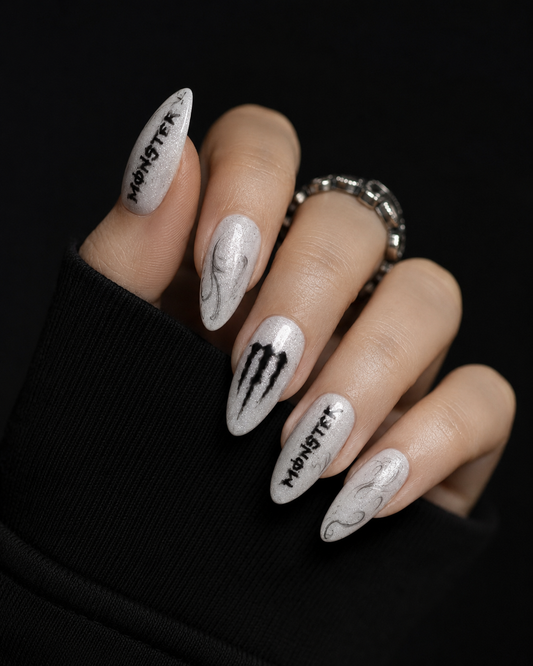 Monster Energy Inspired Press-On Nails | Glitter Almond Nails – Limited Edition