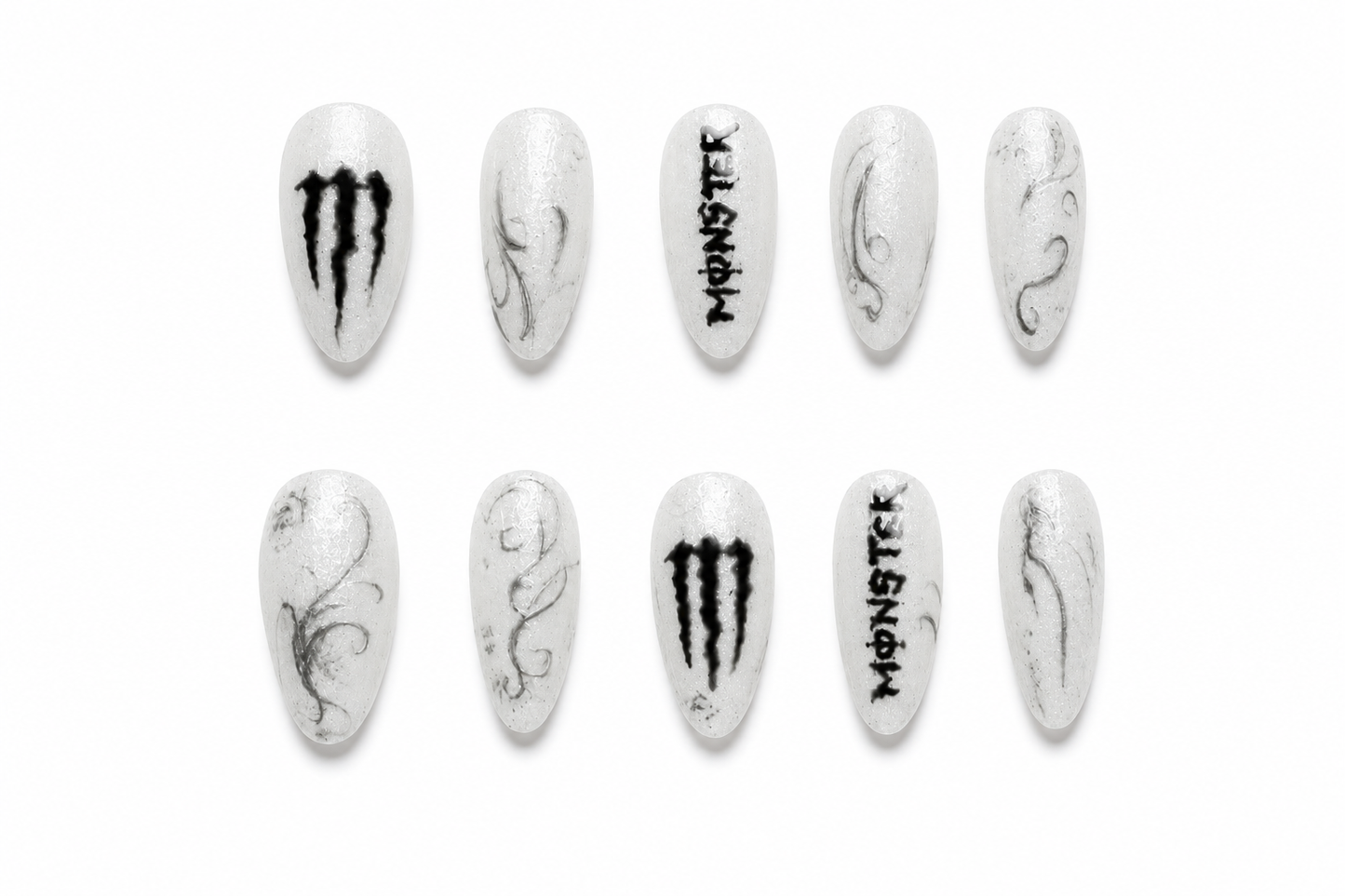 Monster Energy Inspired Press-On Nails | Glitter Almond Nails – Limited Edition