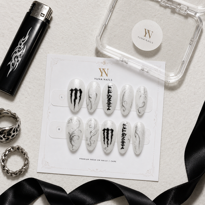 Monster Energy Inspired Press-On Nails | Glitter Almond Nails – Limited Edition