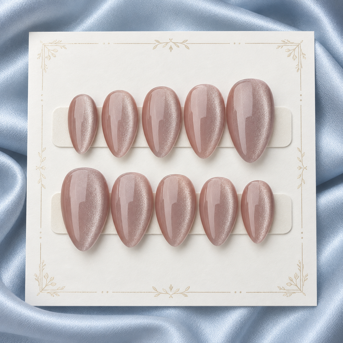 Rose Quartz Aura soft rose-nude cat-eye press-on nails