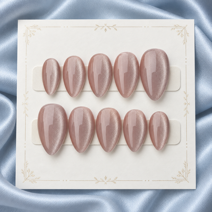 Rose Quartz Aura soft rose-nude cat-eye press-on nails